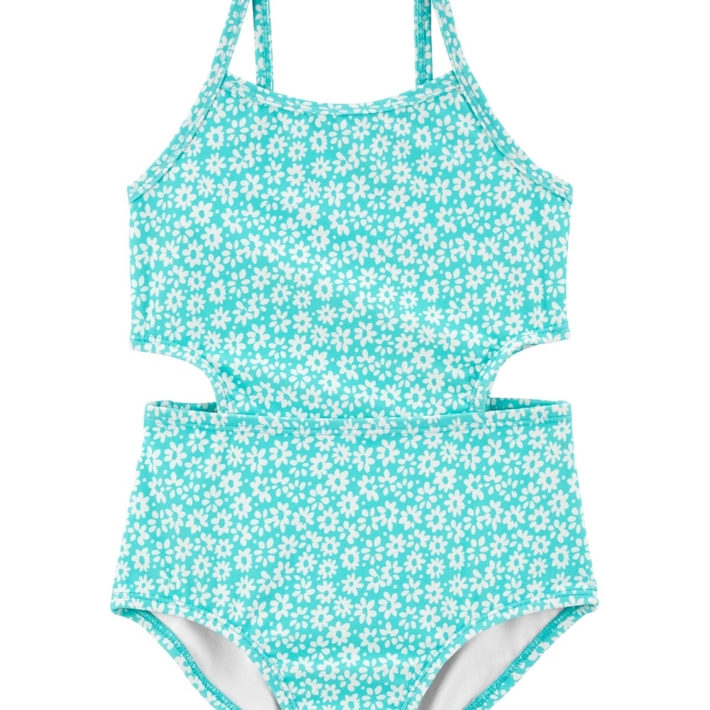 Kids Swimwear Floral Cutout Swimsuit - Blue